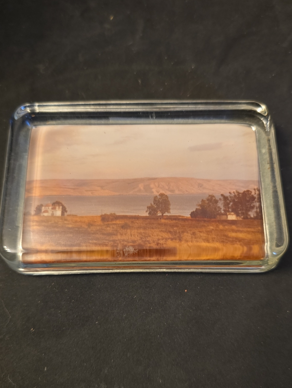 Glass Rectangular Landscape Vintage Glass Paperweight Scenic 1960s